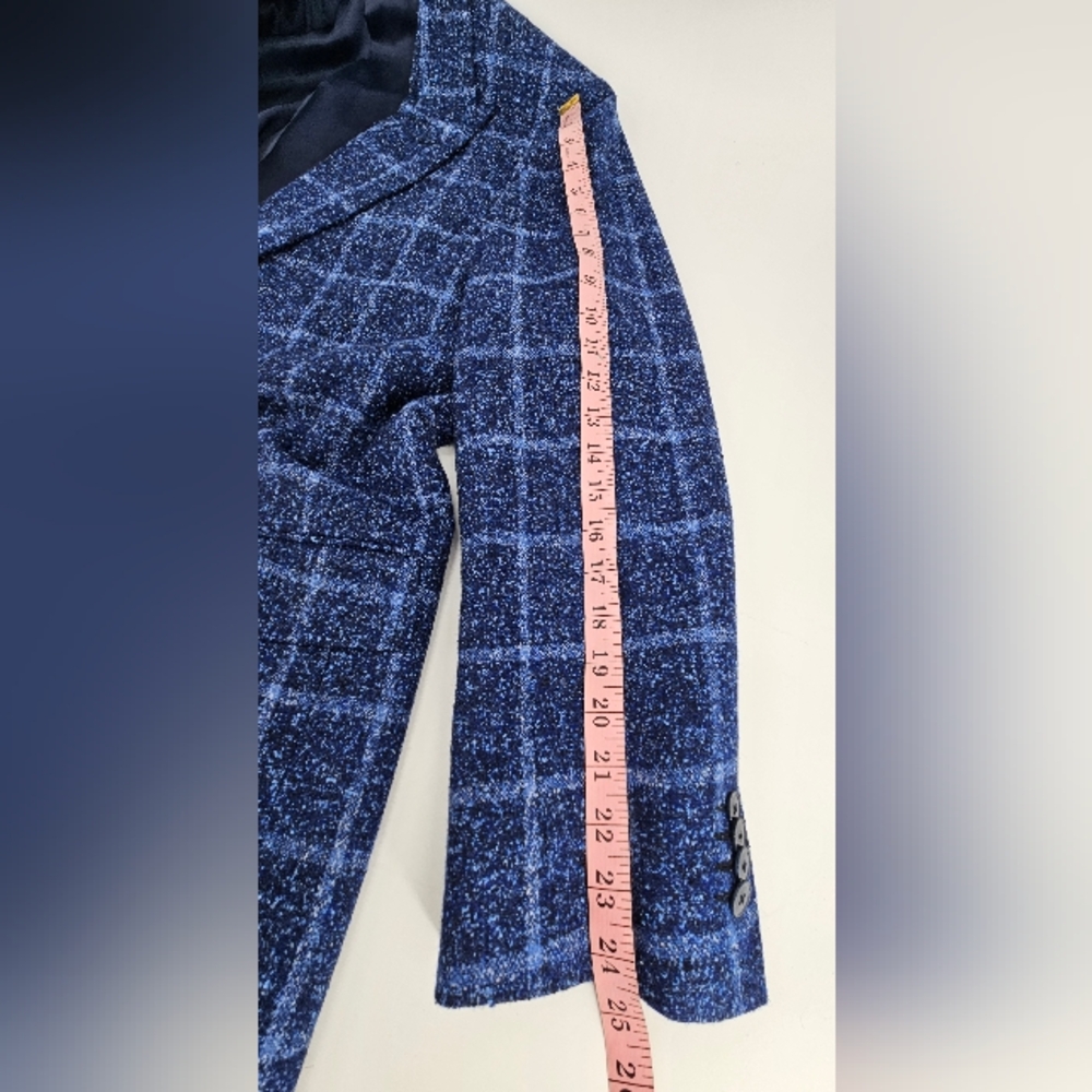 Elevee Suit Jacket Blazer Coat 44L BLUE WINDOWPANE Plaid Bespoke Custom - Picture 7 of 10